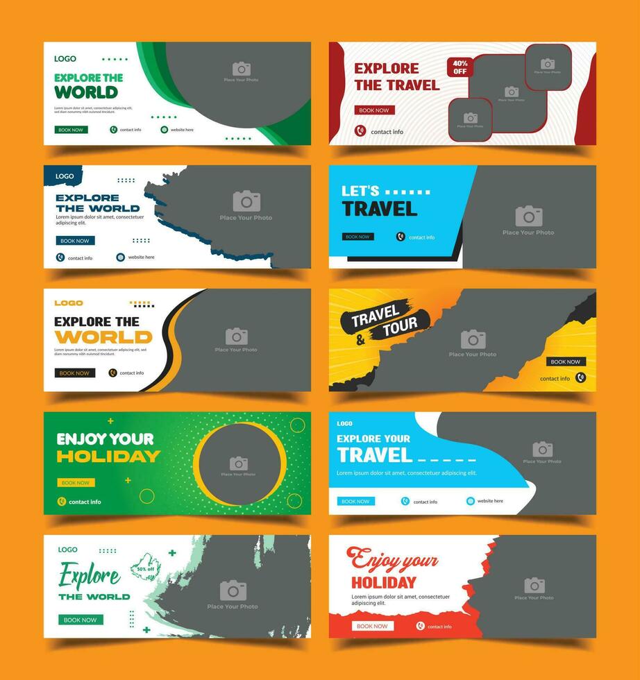 traveling web banner template, travel banner, cover, banner, banner set,  vector Premium