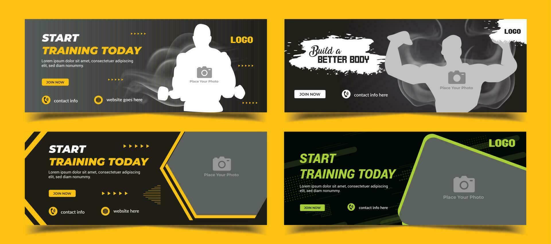Gym and Fitness web banner template, Gym and Fitness banner, cover, banner, banner set,  vector Premium