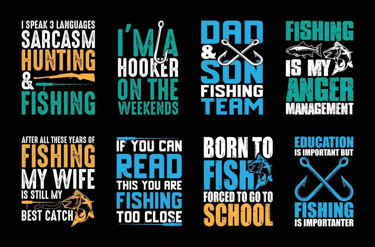 Fishing T shirt Design Bundle, Quotes about Fishing, Fishing T shirt, Fishing typography T shirt design Collection vector