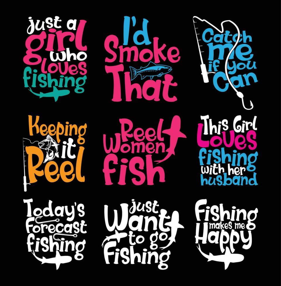 Fishing T shirt Design Bundle, Quotes about Fishing, Fishing T shirt, Fishing typography T shirt design Collection vector