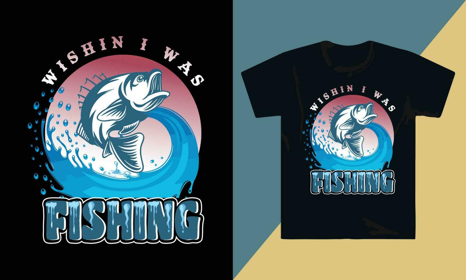 pescar t camisa diseños pescado en agua vector