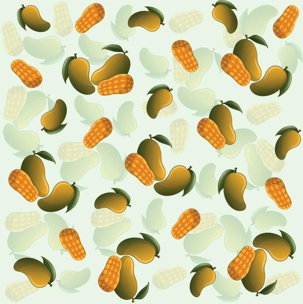 vector design, fresh tropical mango and pumpkin pattern illustration