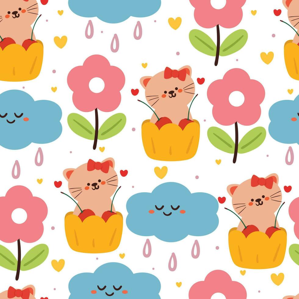 seamless pattern cartoon cat. cute animal wallpaper for textile, gift wrap paper vector