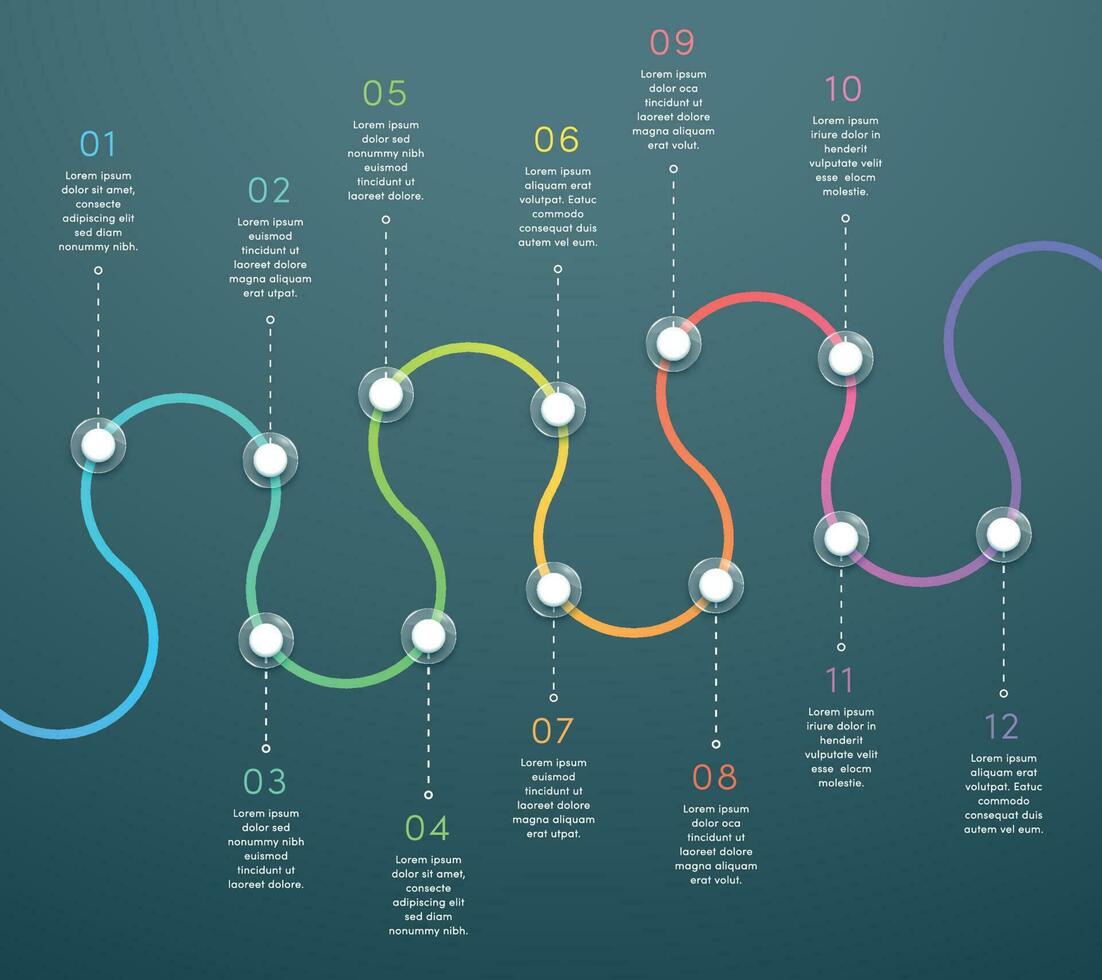 Twelve Point Horizontal 3d Timeline Template vector