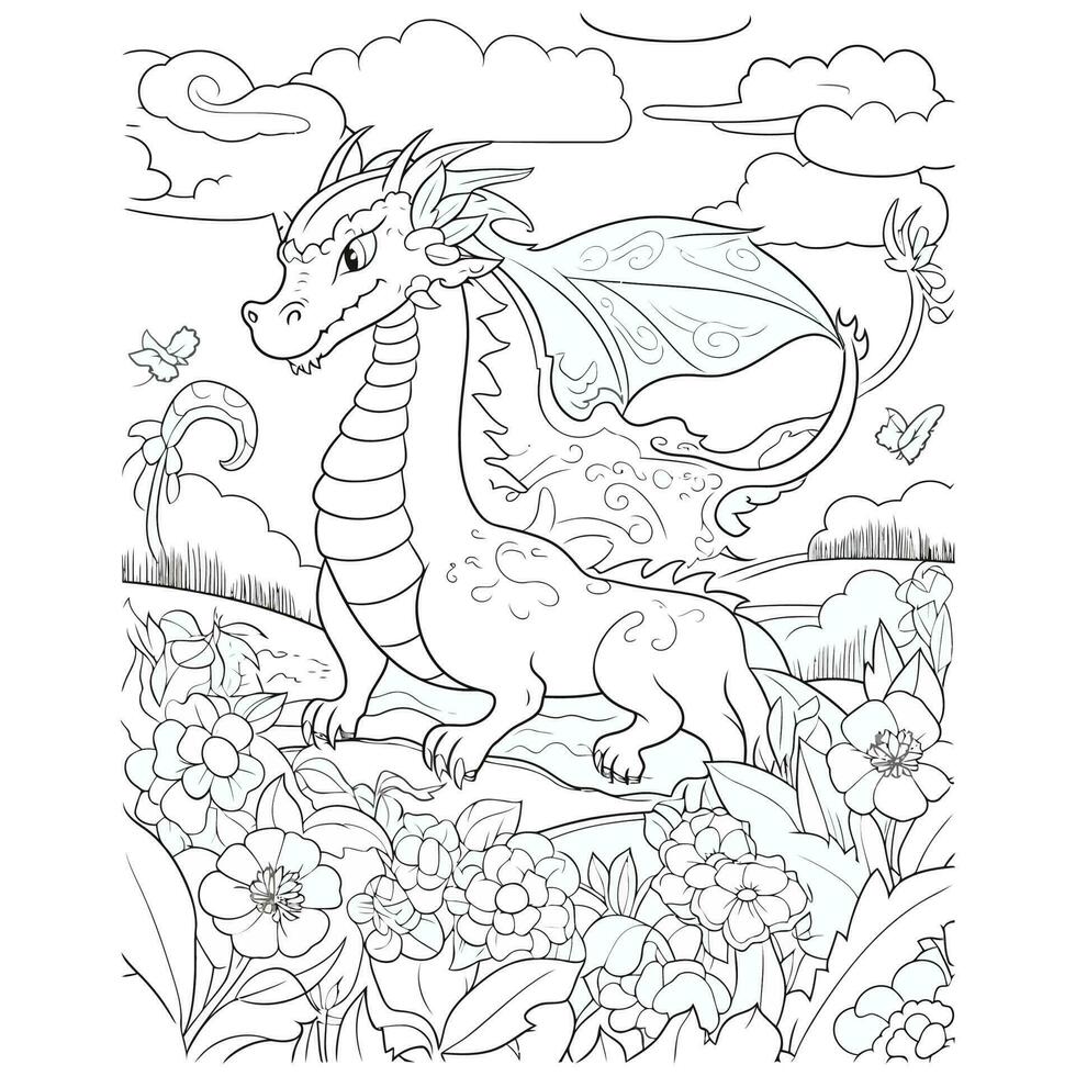 Cute Dragon Coloring Book Pages vector