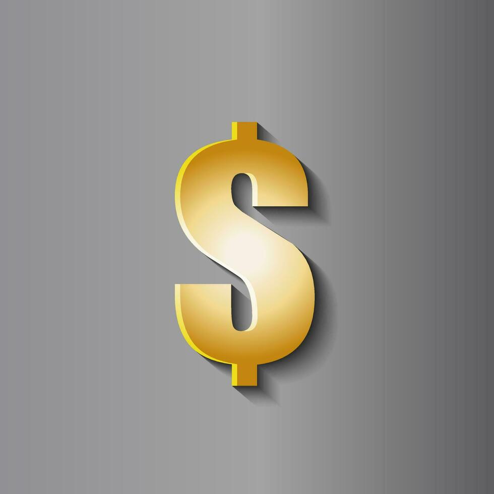 3D Dollar Sign Gold Metal Effect Vector