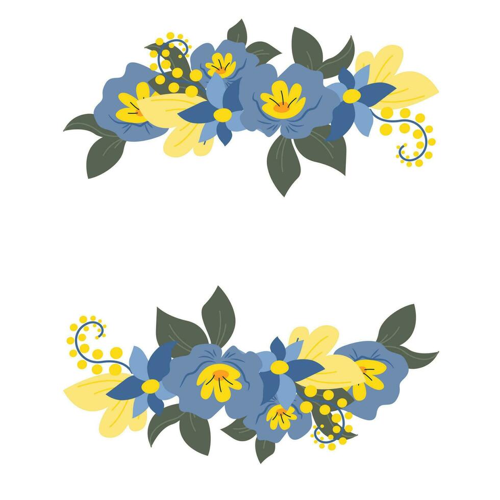 Floral frame in yellow and blue colors on white background, Vector illustration