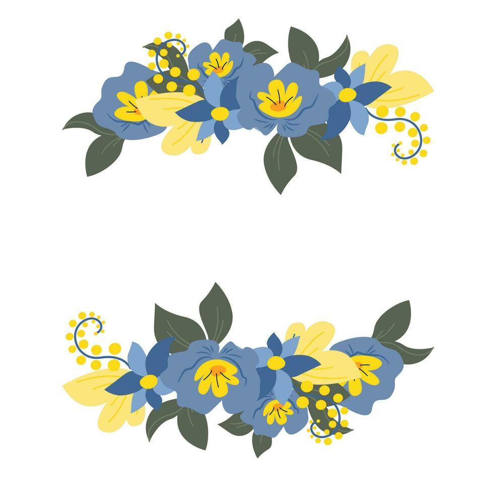 Floral frame in yellow and blue colors on white background, Vector illustration