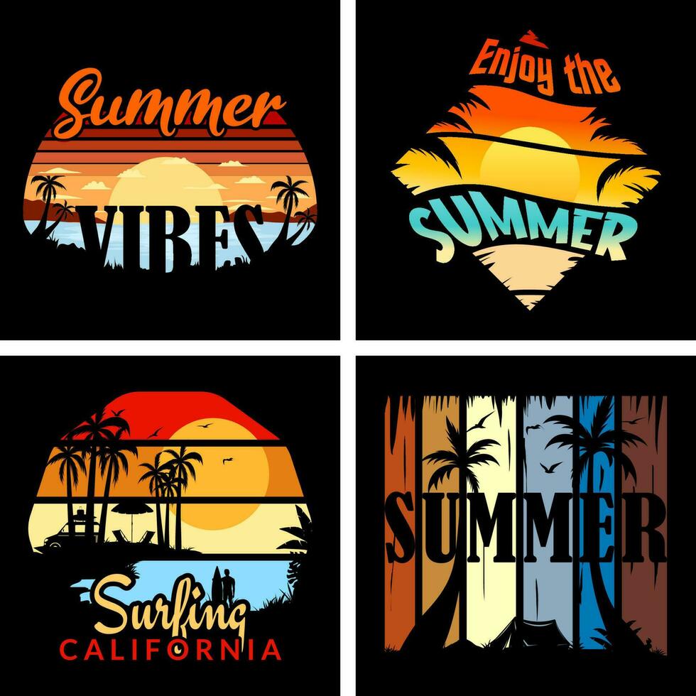 20 retro verano camiseta diseño haz vector