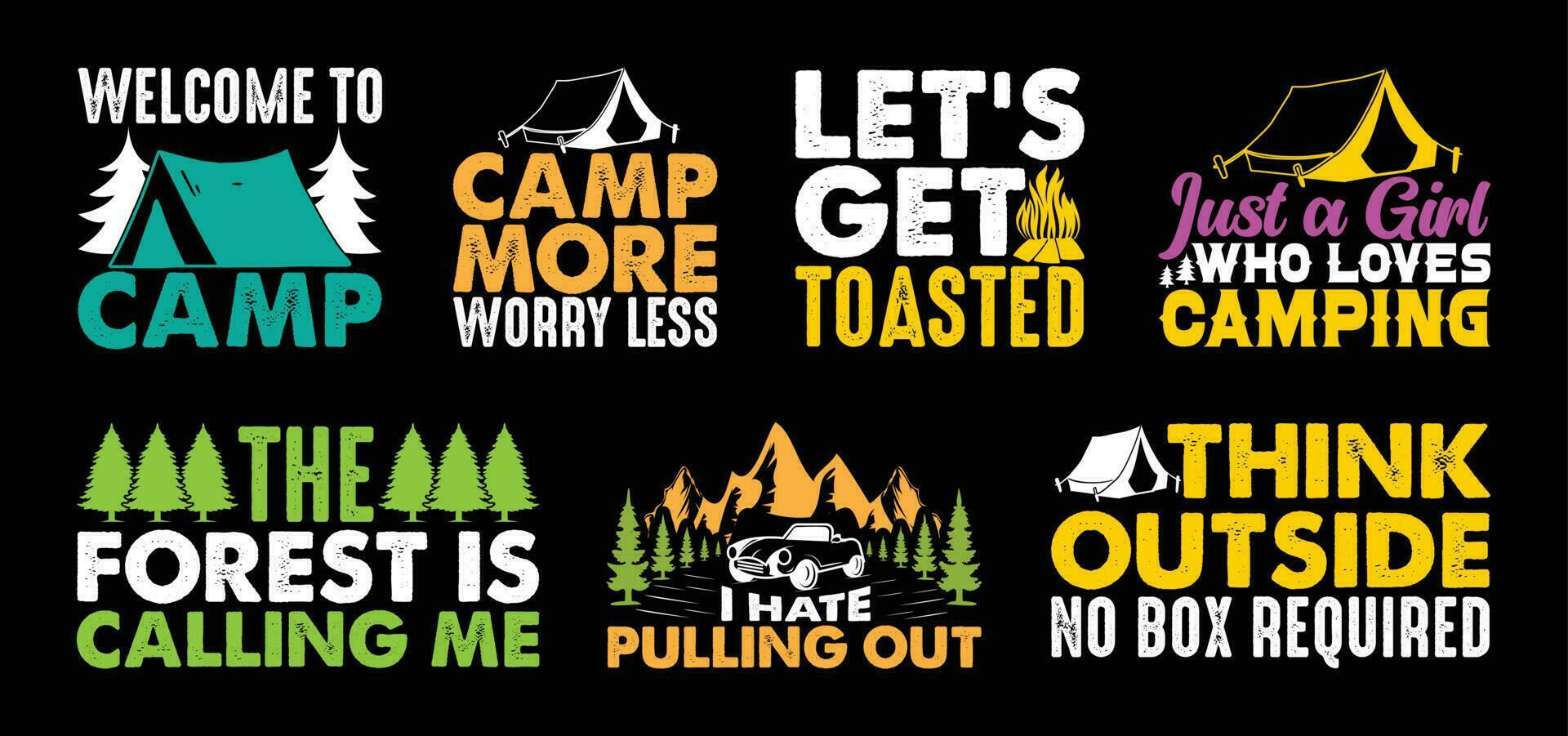 camping T shirt Design Bundle, Quotes about camping, Adventure, outdoor, camping T shirt, Hiking, Camping typography T shirt design Collection vector