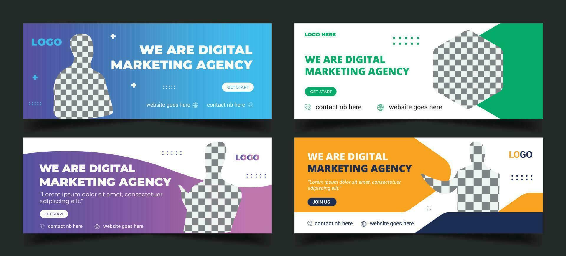 Digital Marketing Agency web banner template, Marketing Agency banner, cover, banner, banner set,  vector Premium