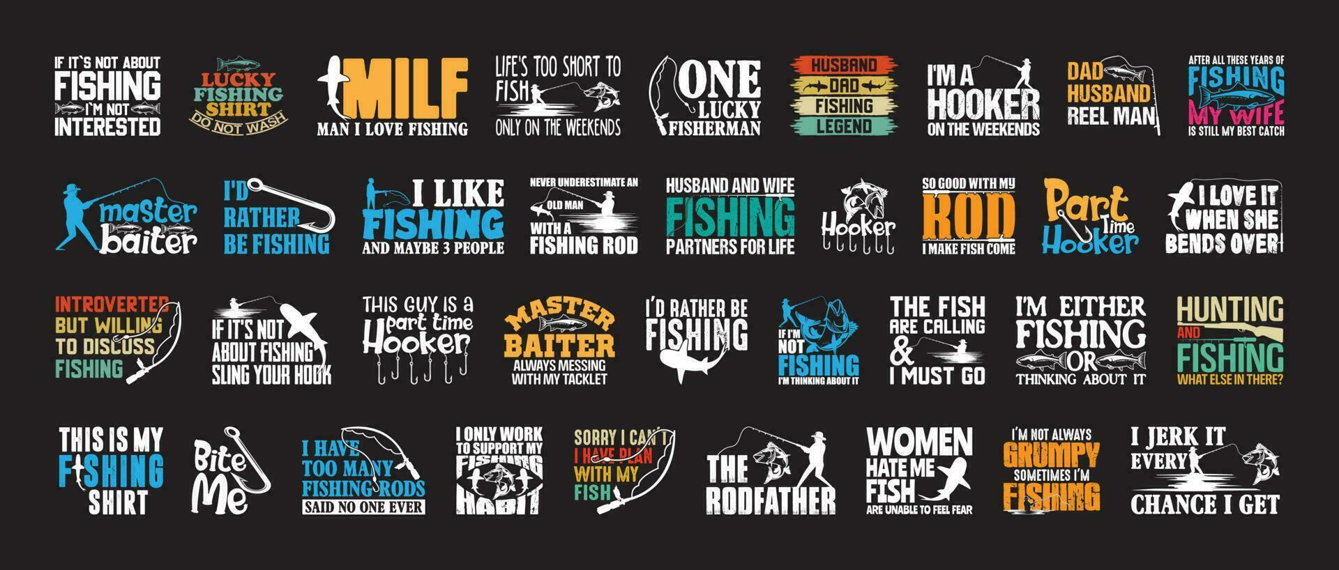 Fishing T shirt Design Bundle, Quotes about Fishing, Fishing T shirt, Fishing typography T shirt design Collection vector