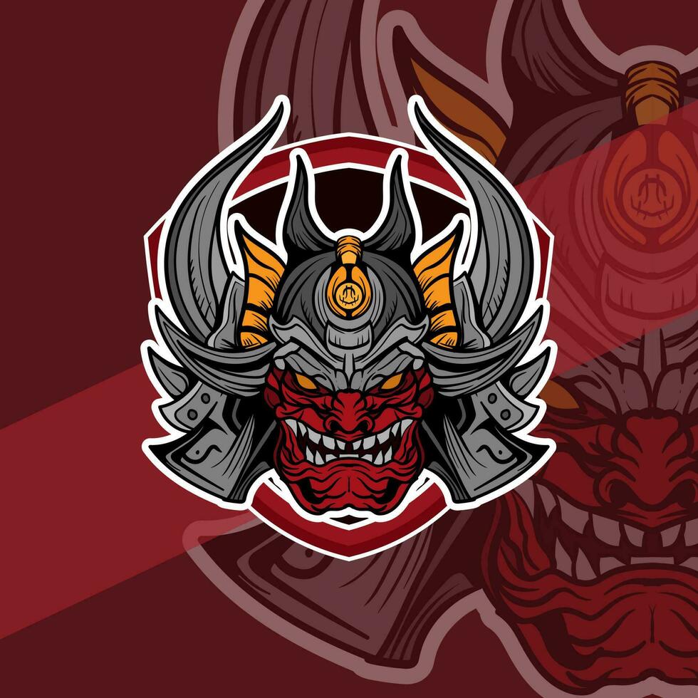 Oni japanese helmet army esport mascot logo illustrations vector template design for team game streamer