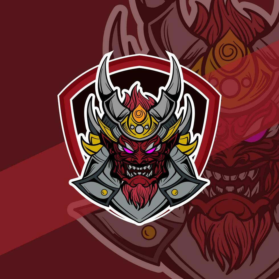 Oni japanese helmet army esport mascot logo illustrations vector template design for team game streamer