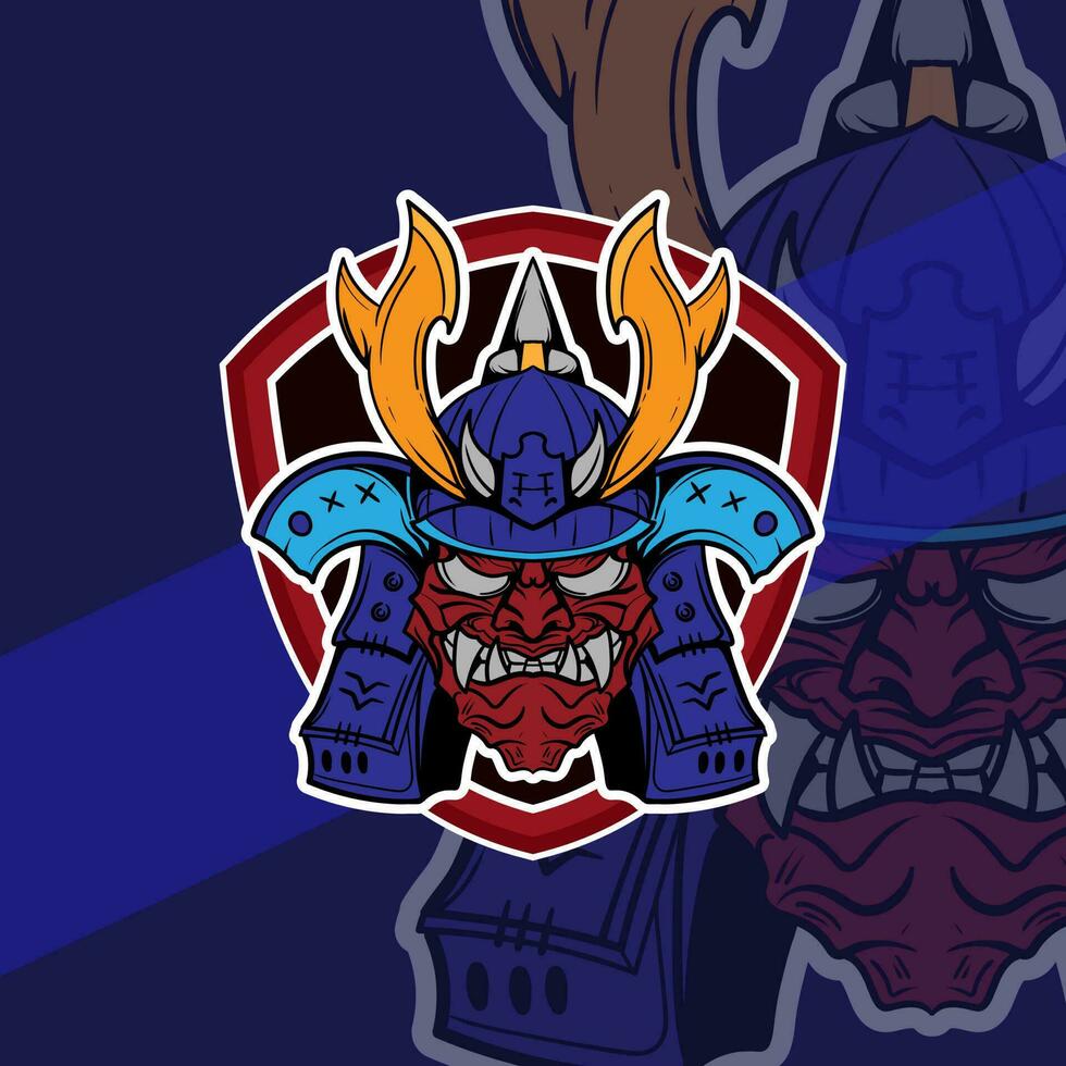 Oni japanese helmet army esport mascot logo illustrations vector template design for team game streamer