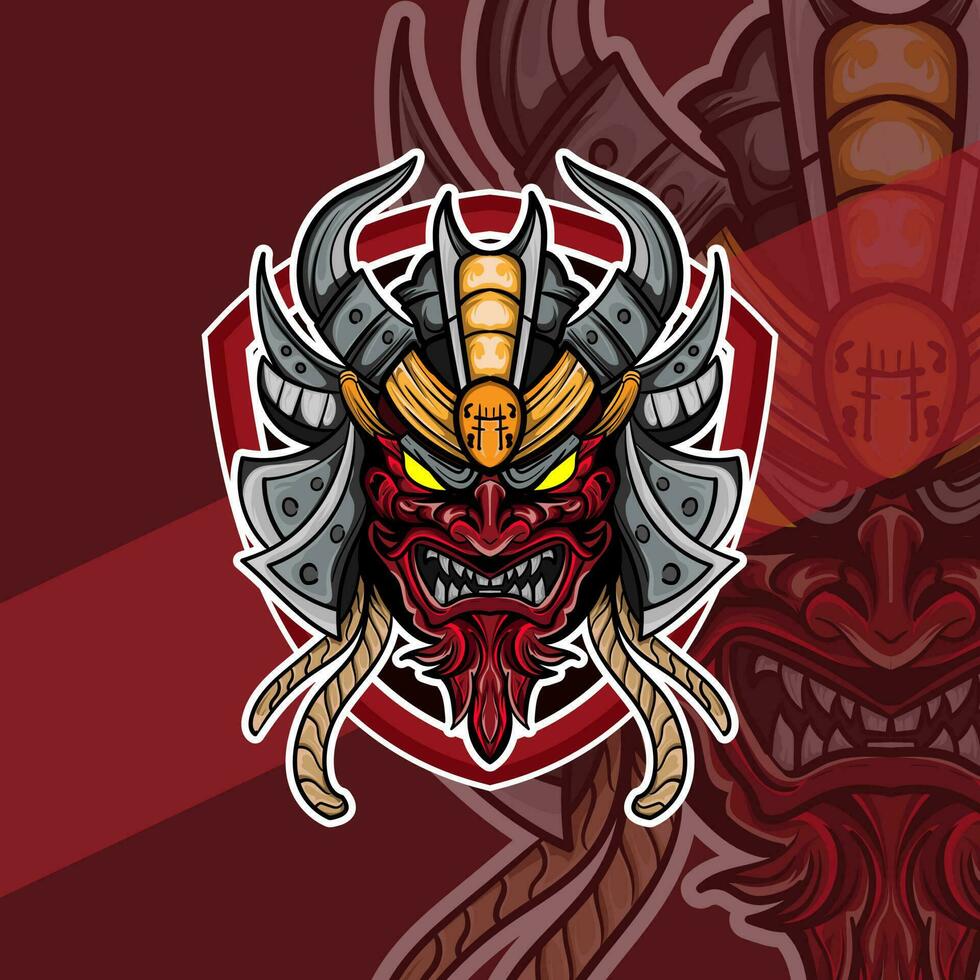 Oni japanese helmet army esport mascot logo illustrations vector template design for team game streamer