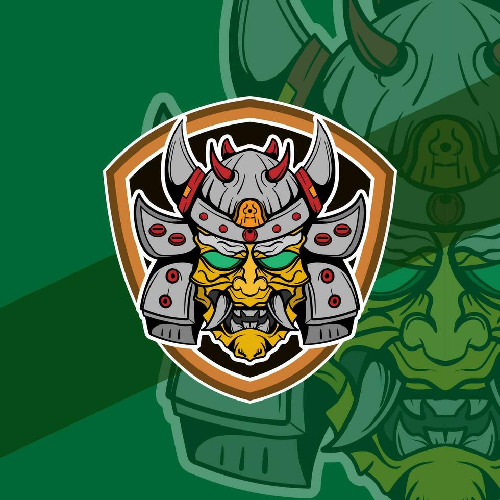 Oni japanese helmet army esport mascot logo illustrations vector template design for team game streamer