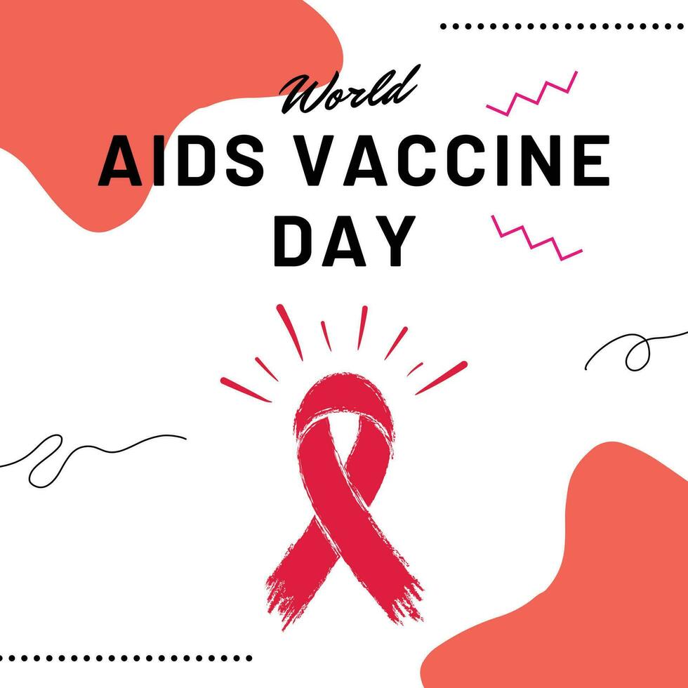 un póster para mundo SIDA vacuna día con un rojo cinta. vector