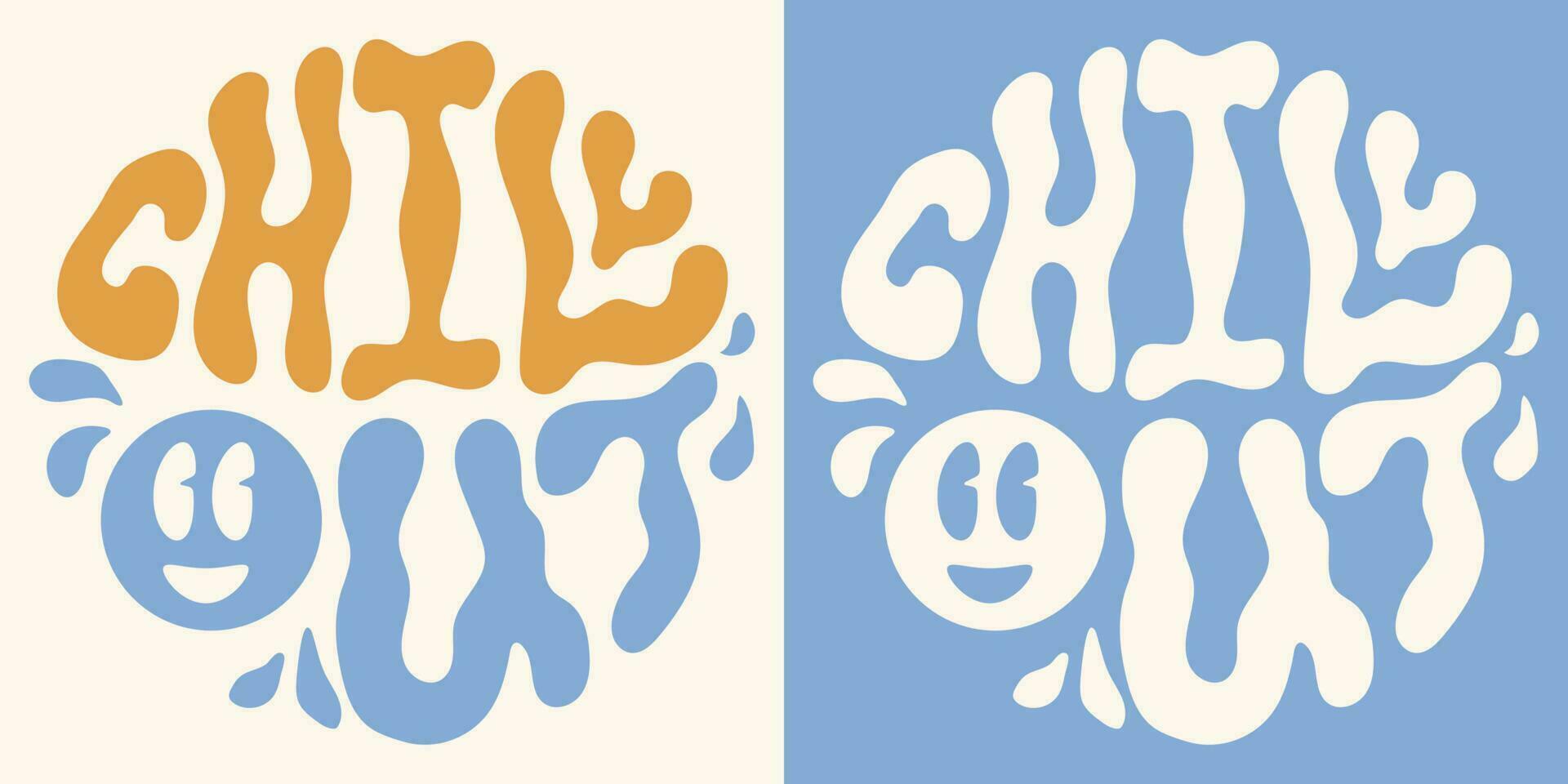 Retro groovy psychedelic lettering Chill out. Slogan in round shape in vintage style 60s 70s. Trendy groovy print design for posters, cards, tshirts. vector