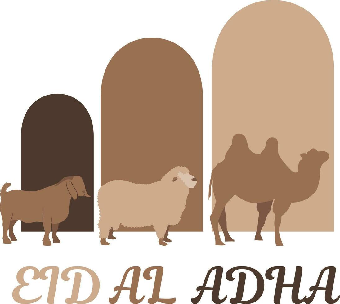 Eid al adha poster with camel, goat, ship .Vector illustration. Eid Al Adha vector