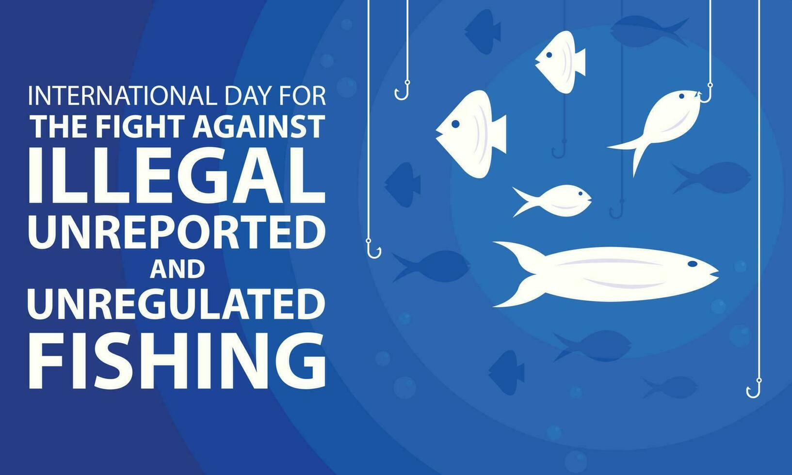 illustration vector graphic of several groups of fish approached the fishing bait, perfect for international day, the fight against, illegal, unreported, unregulated, celebrate, greeting card, etc.