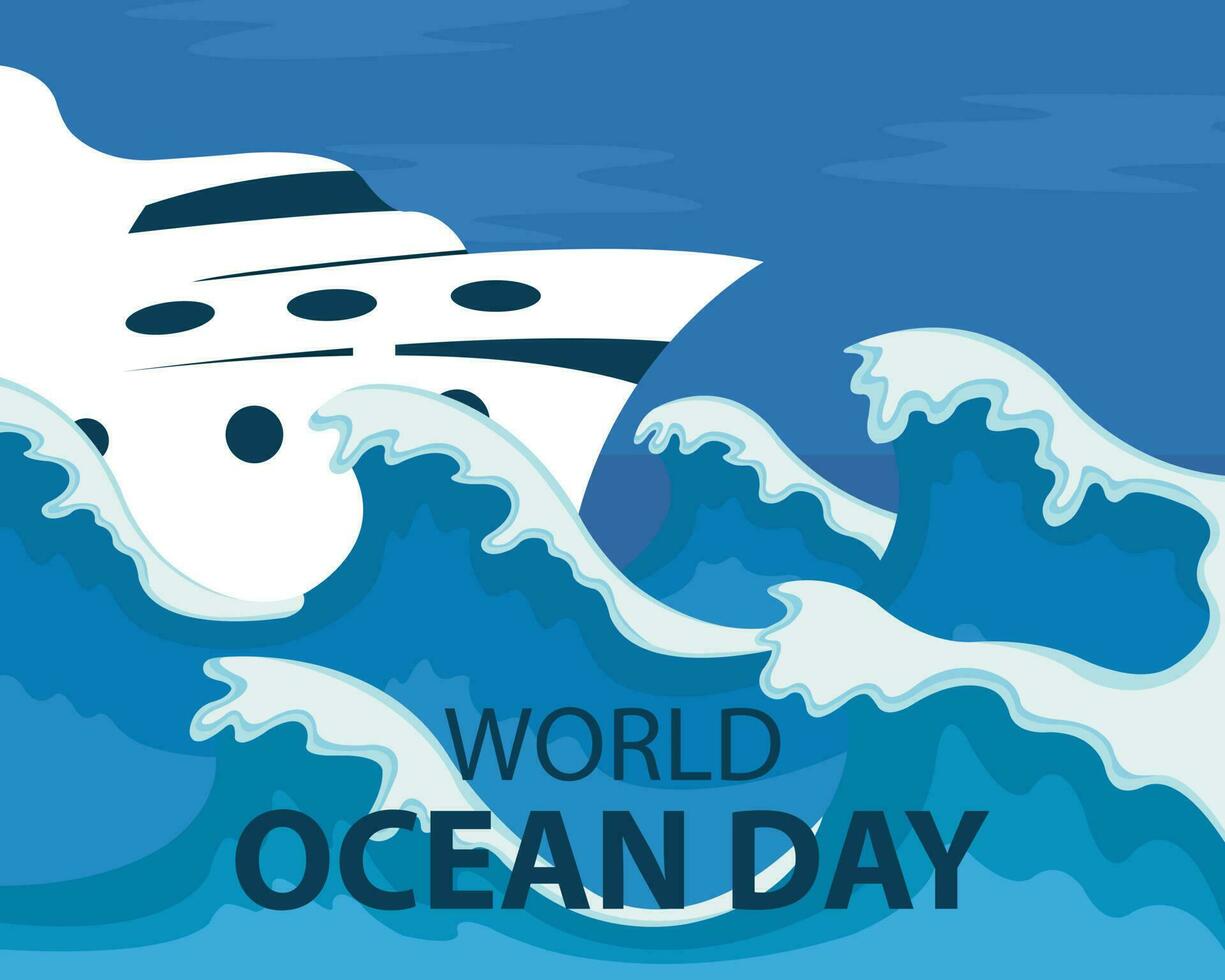 illustration vector graphic of the ship was hit by the sea waves, perfect for international day, world ocean day, celebrate, greeting card, etc.