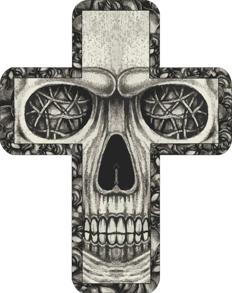 Fancy skull cross. Hand drawing and make graphic vector. vector