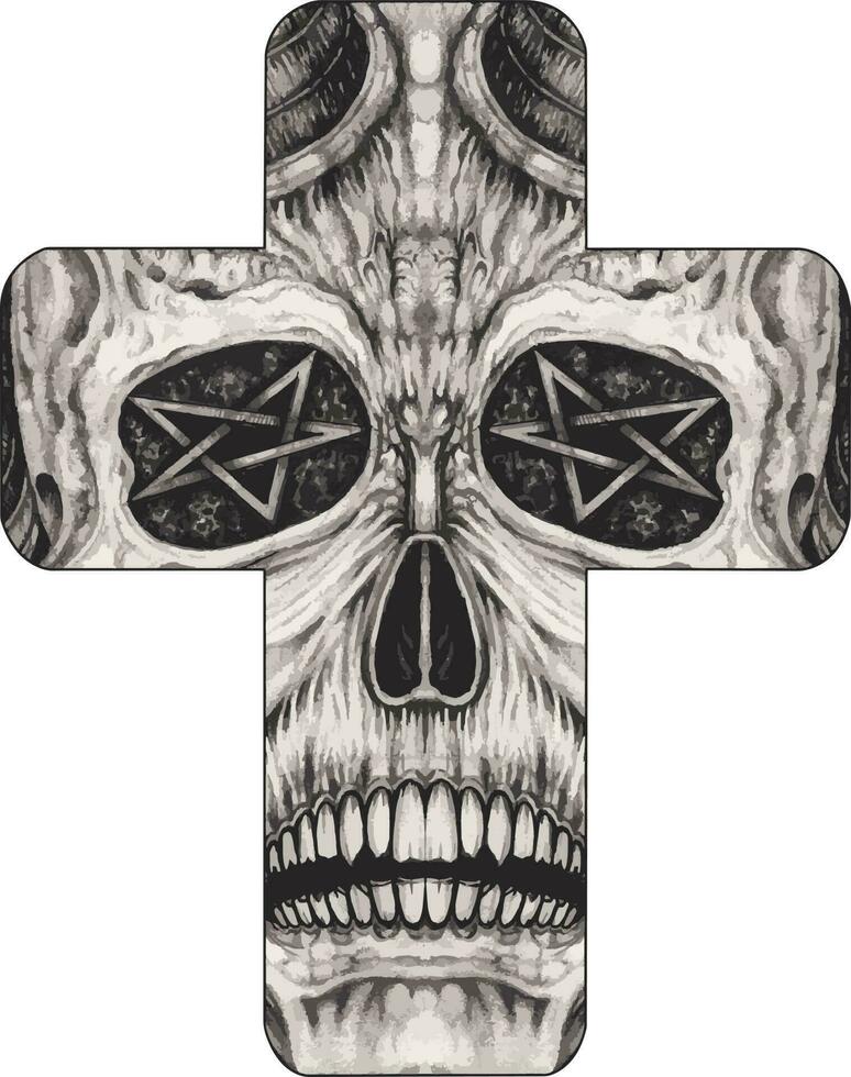 Fancy skull cross. Hand drawing and make graphic vector. vector