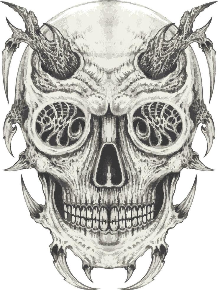 Surreal devil skull. Hand drawing and make graphic vector. vector