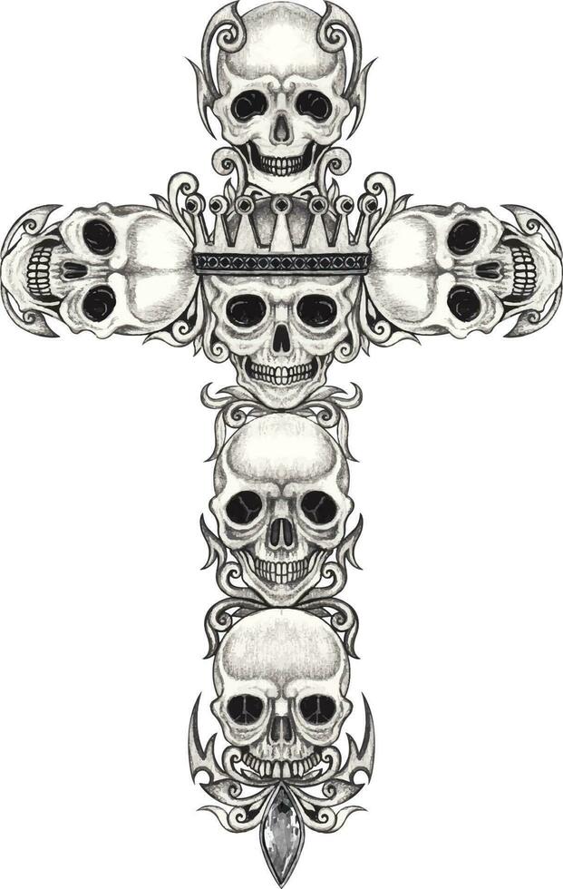 Fancy skull cross.Hand drawing and make graphic vector. vector