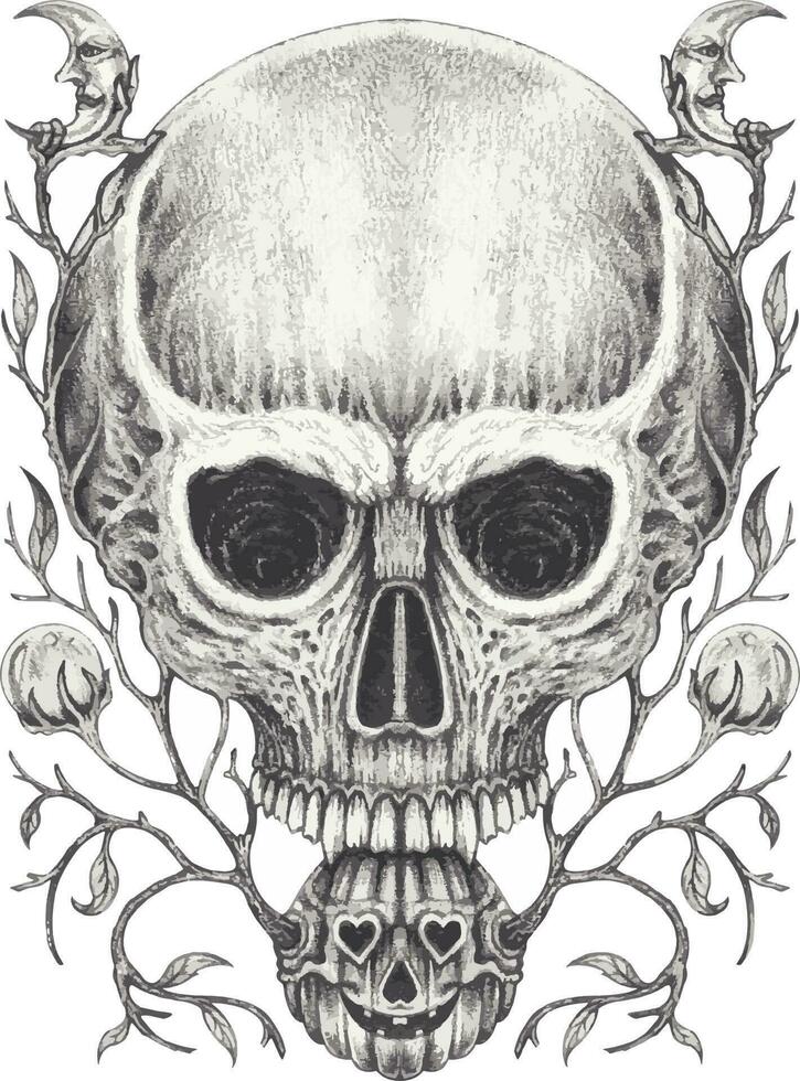 Fantasy surreal skull. Hand drawing and make graphic vector. vector