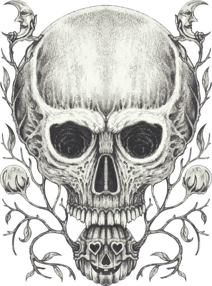 Fantasy surreal skull. Hand drawing and make graphic vector. vector