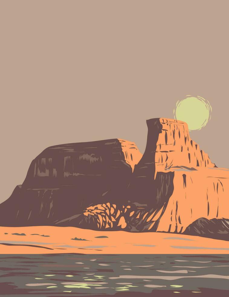 Gunsight Butte on Lake Powell in Glen Canyon National Recreation Area Kane County WPA Art Deco Poster vector