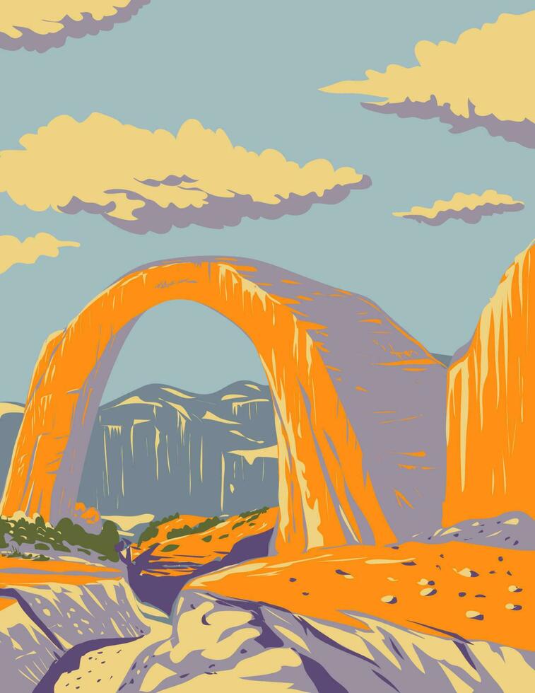 arco iris puente nacional Monumento en cañada cañón nacional recreación zona san juan condado wpa Arte deco póster vector