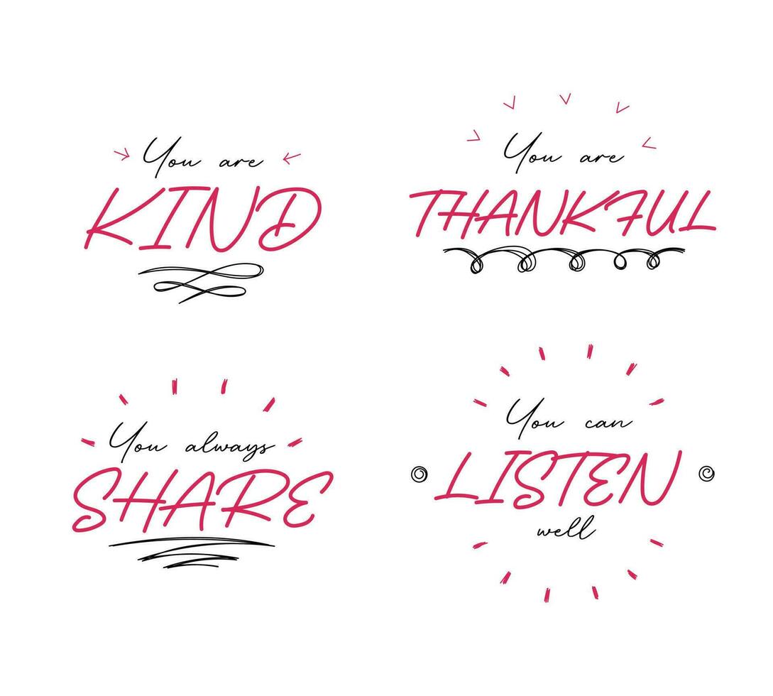 Inspirational lettering phrase set. Simple design and easy edit. Postcard phrases. vector