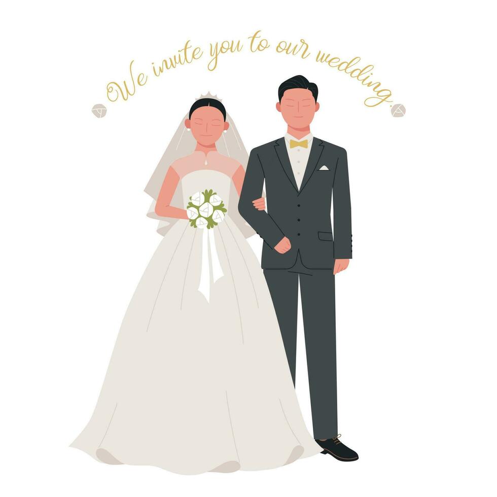 wedding day. A couple in wedding dresses are standing together. vector