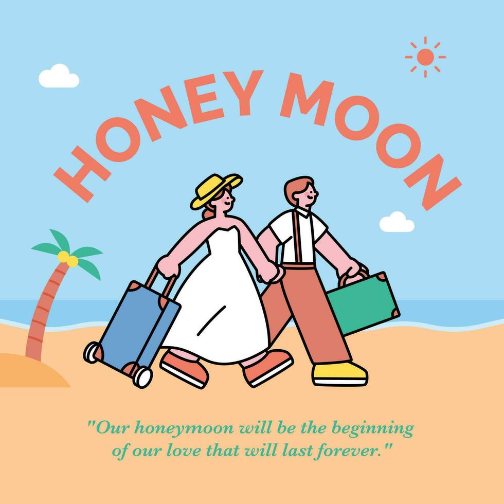 wedding day. Honeymoon travel poster design template. vector