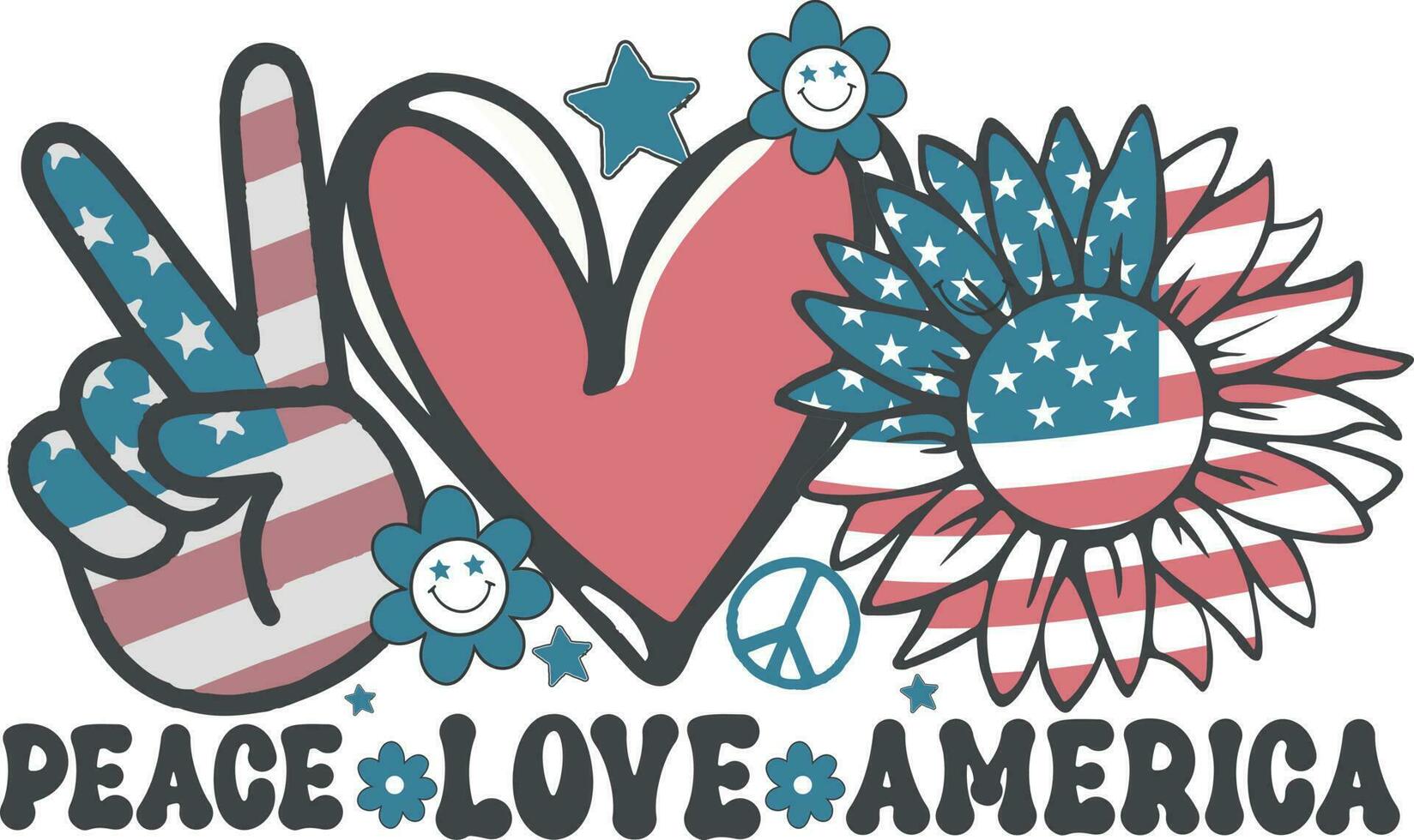 Peace Love America Retro 4th of July Independence Day T-Shirt Design vector
