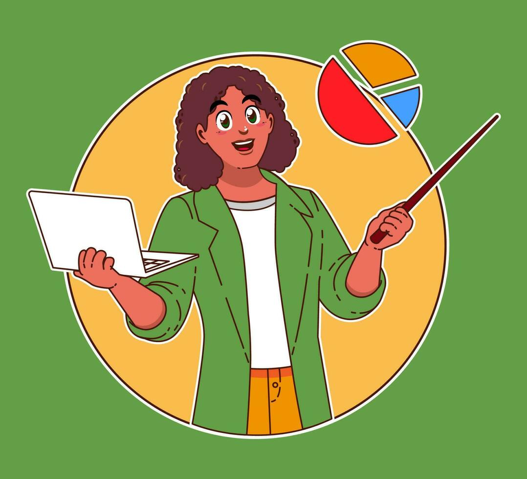 businesswoman with laptop, daily business practices, business management, remote work vector
