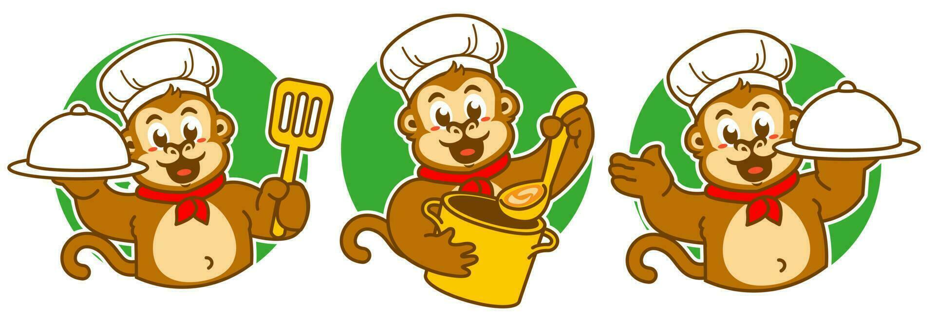 monkey chef sticker pack vector