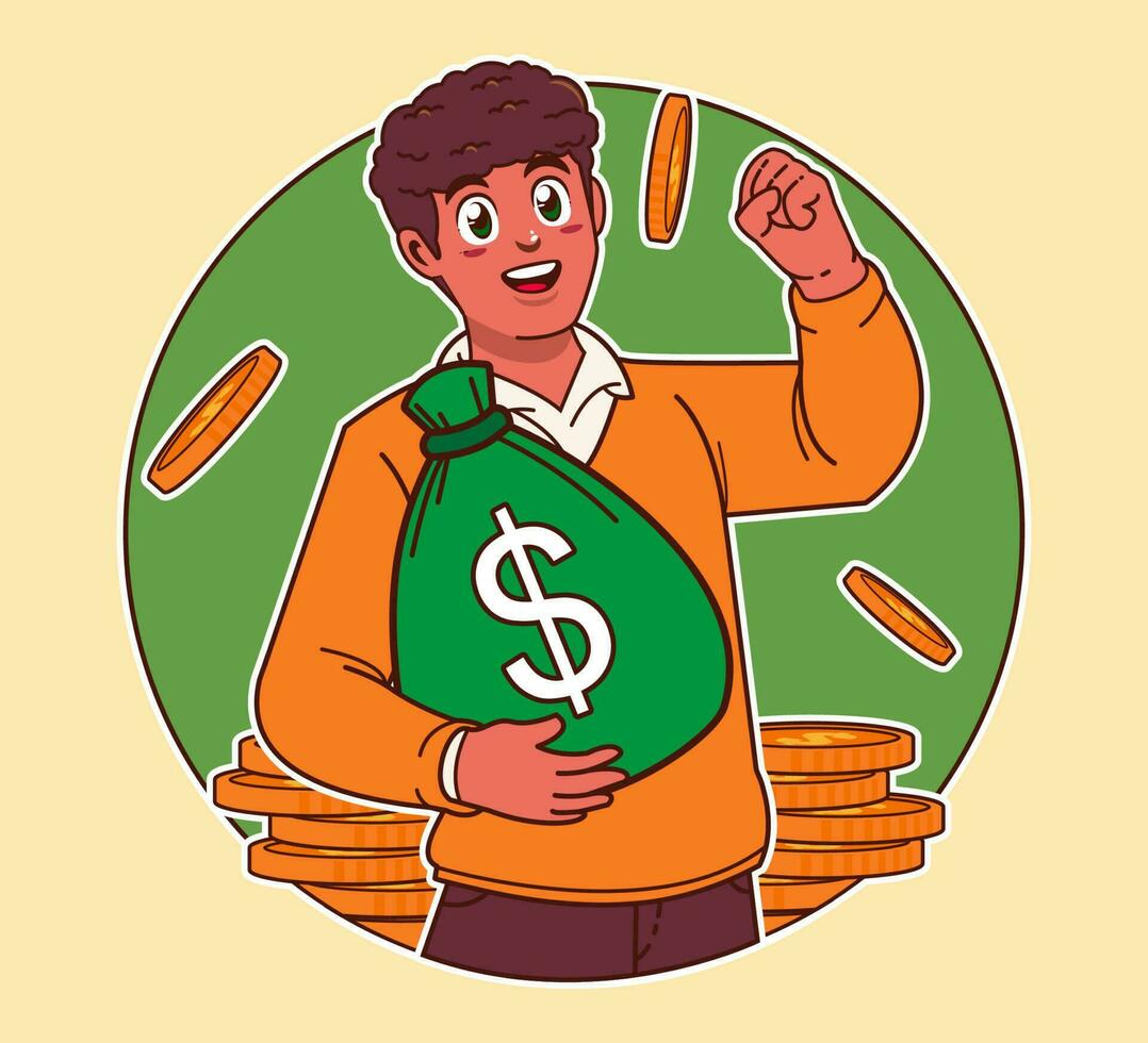 a man carrying a sack of money, big profit, extra income, business investment vector