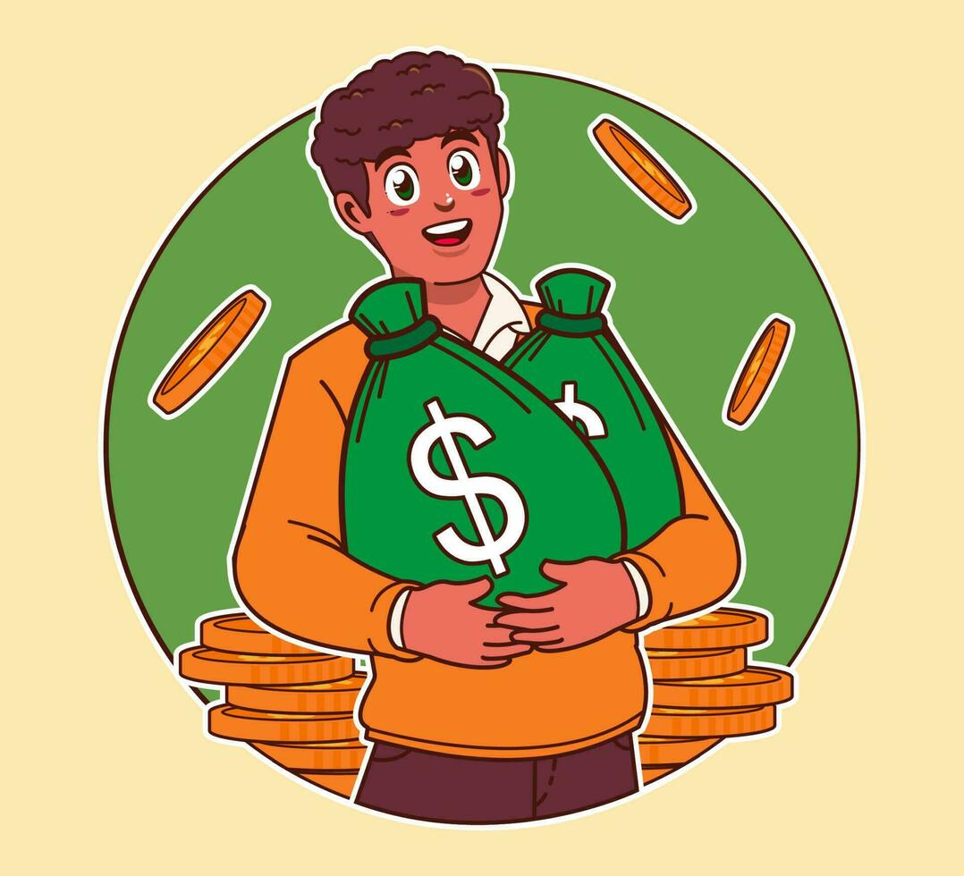 a man carrying a sack of money, big profit, extra income, business investment vector