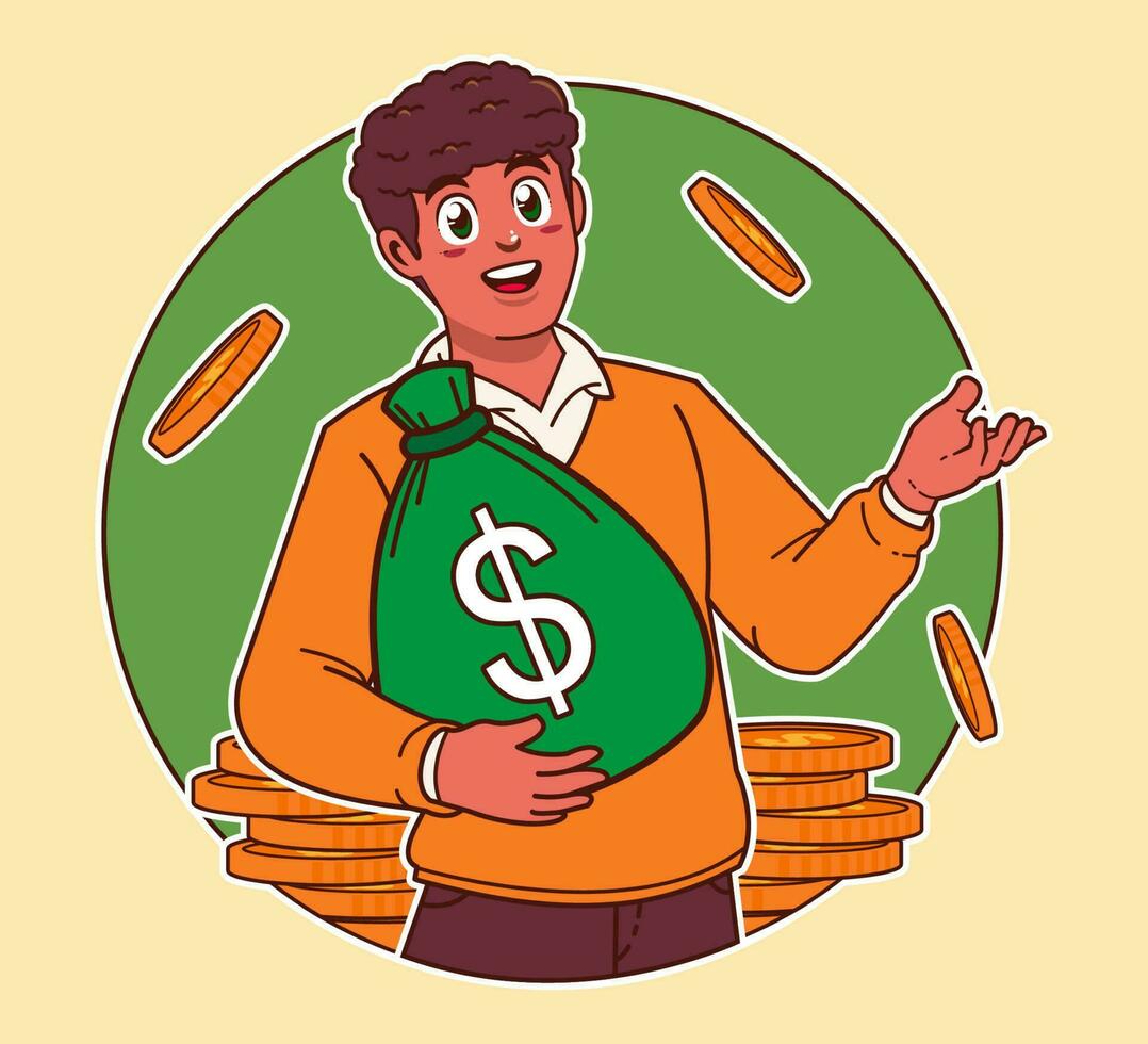 a man carrying a sack of money, big profit, extra income, business investment vector