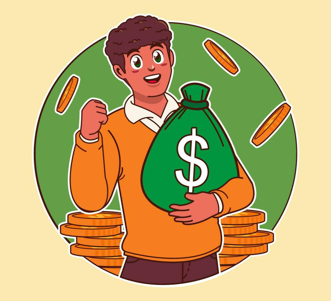 a man carrying a sack of money, big profit, extra income, business investment vector