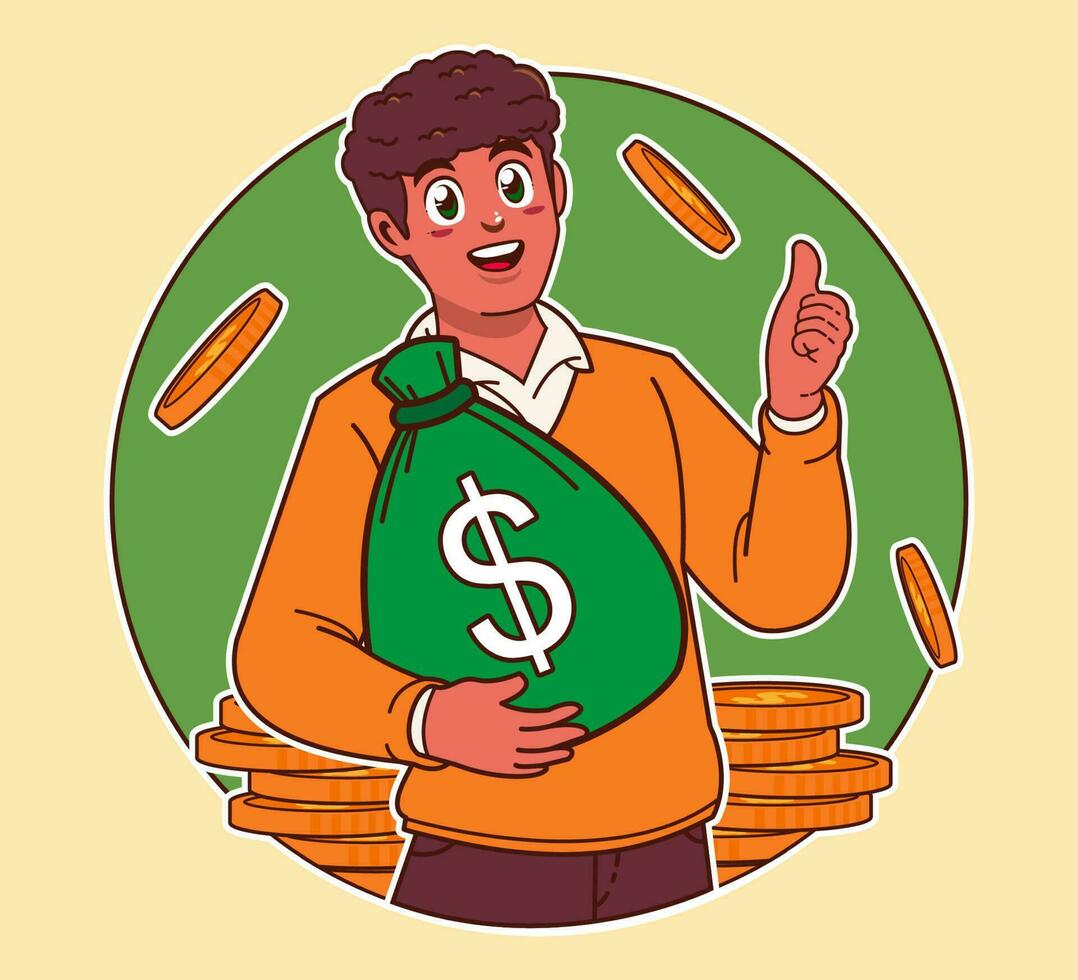 a man carrying a sack of money, big profit, extra income, business investment vector