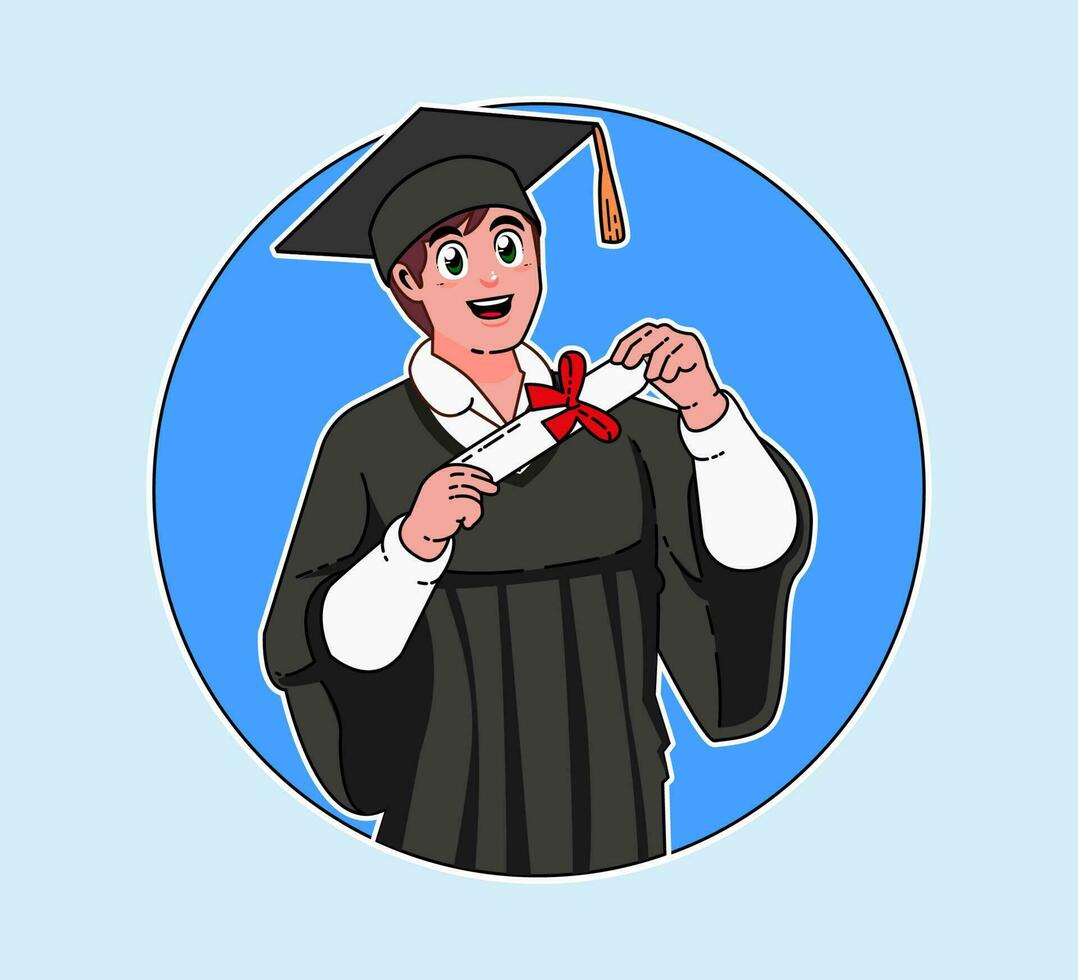 un joven masculino graduado, colegio graduado, Universidad graduado vector