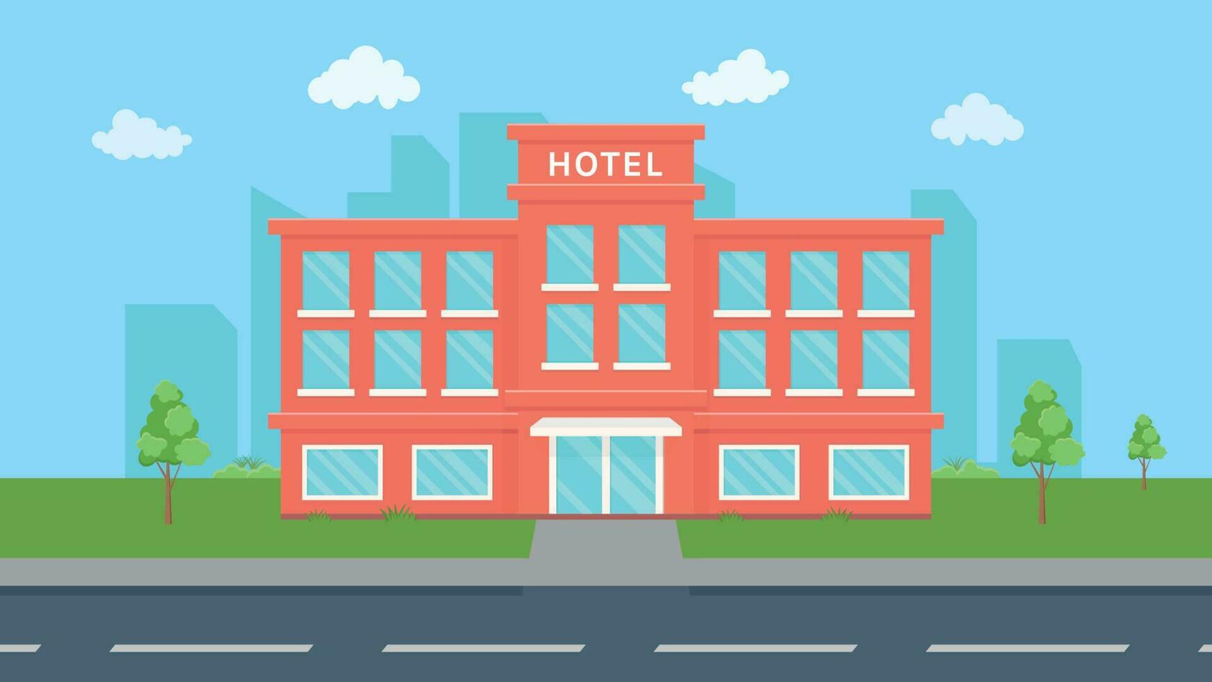 hotel edificio vector ilustración, motel Hostal dibujos animados plano diseño