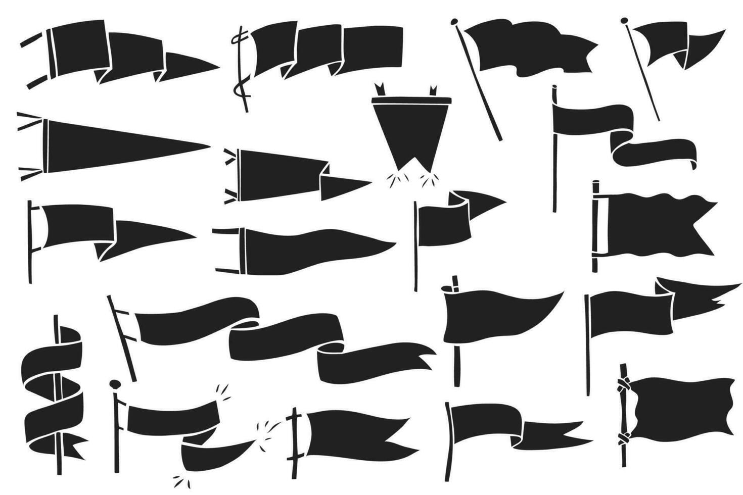 Hand drawn flags. Monochrome labels. Wanderlust style pennants vector