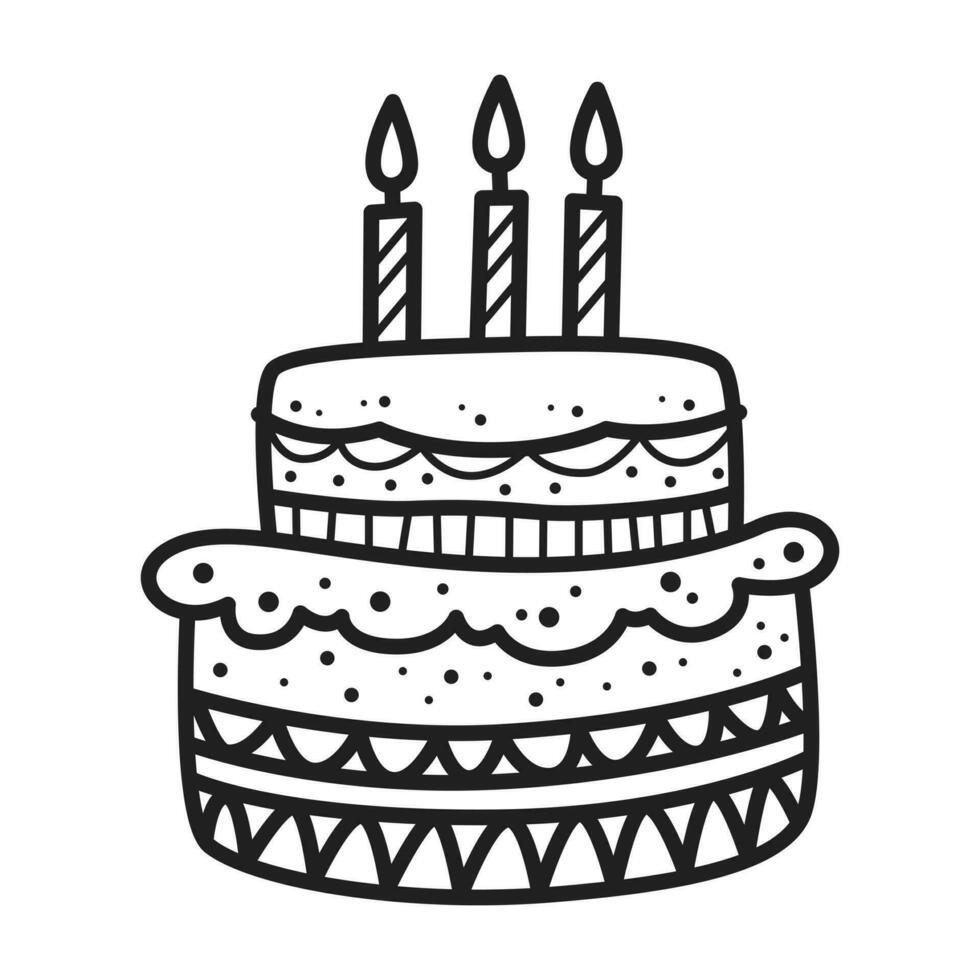 black birthday cake doodle drawing. vector