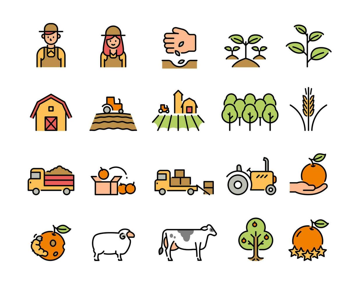 Set icons for farming, growing crops vector